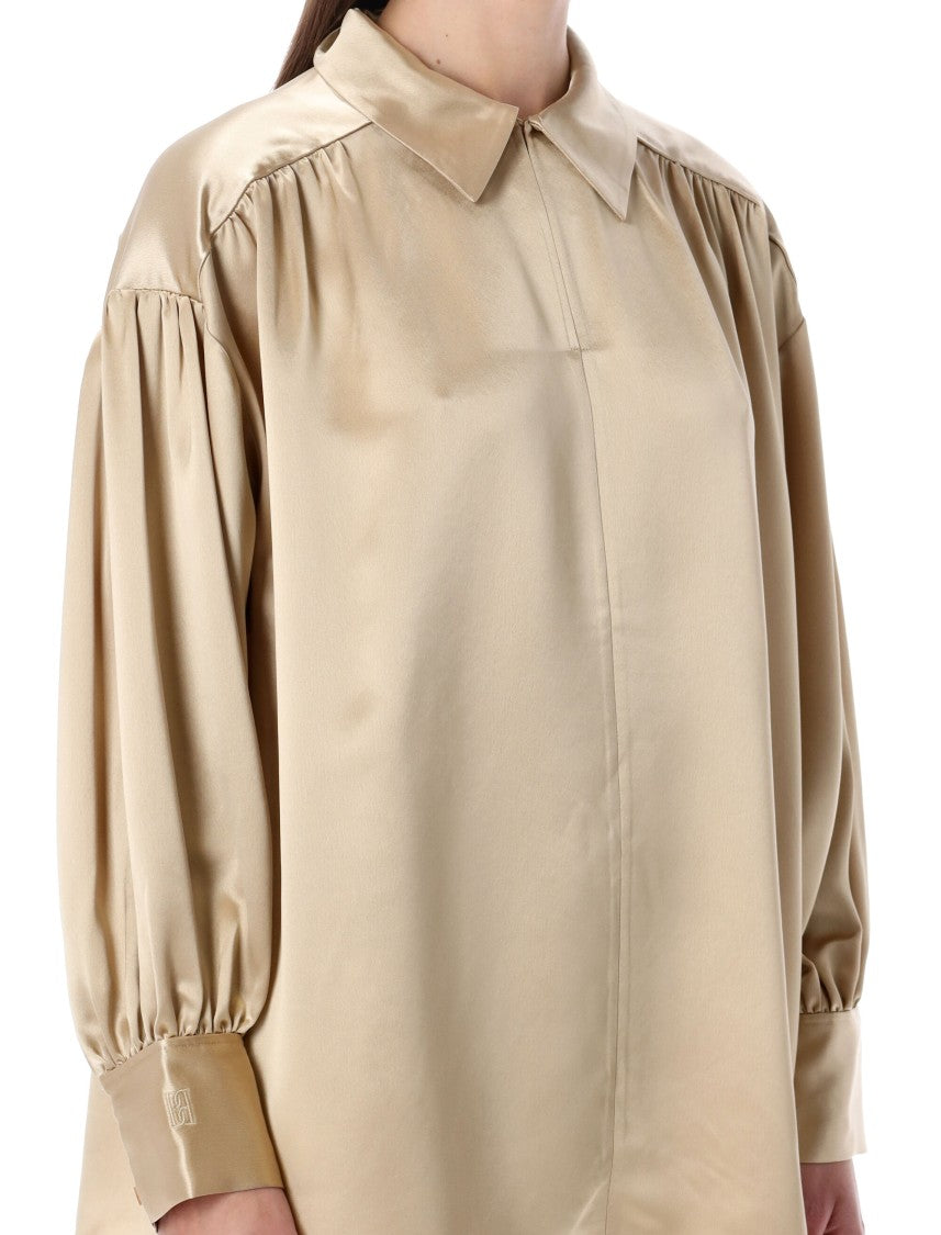 By Malene Birger Lustrous Satin Oversized Tunic Shirt With Monogram Detail