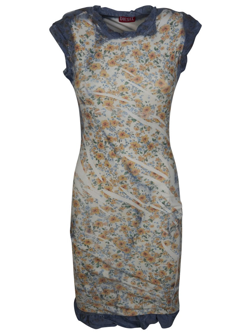Diesel D-Ayana Floral Print Ribbed Mini Dress
