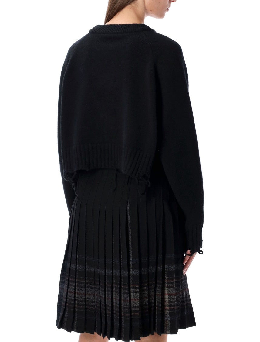 Low Classic Damaged Wool Blend Cropped Pullover Black
