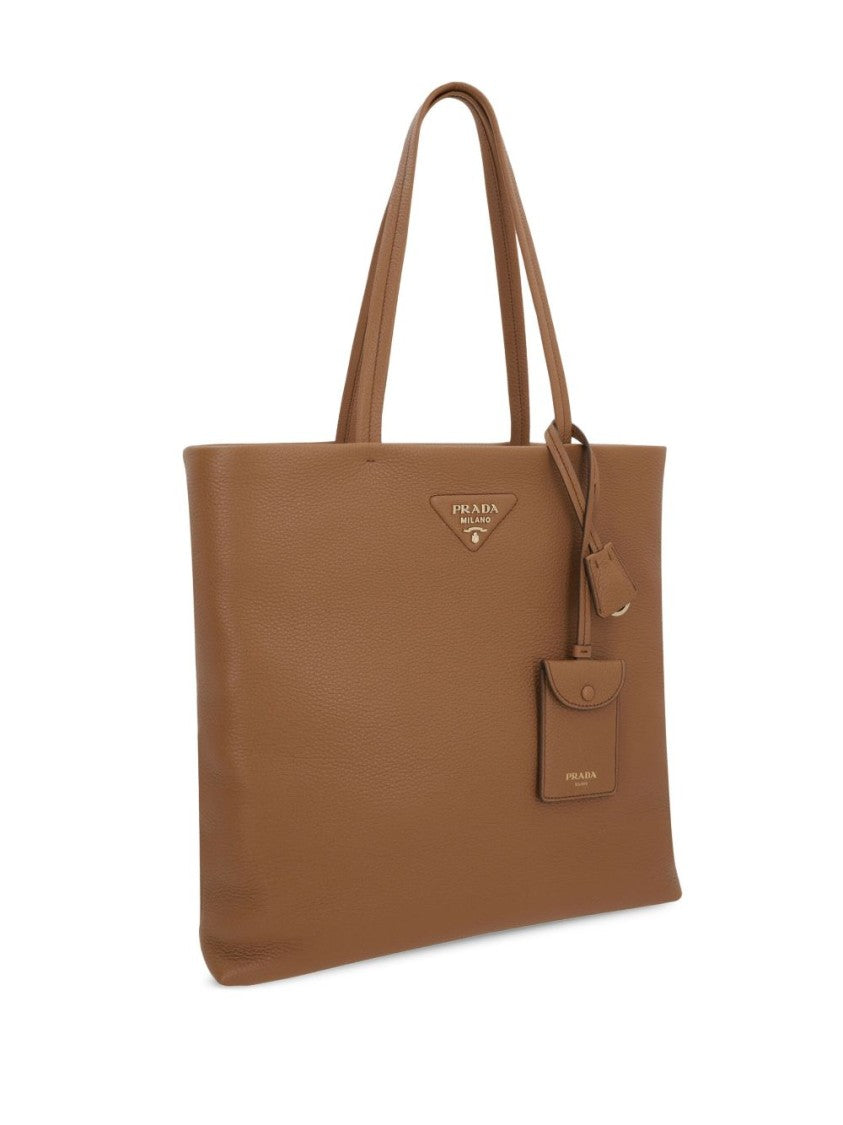 Prada Textured Brown Tote Bag With Detachable Tag