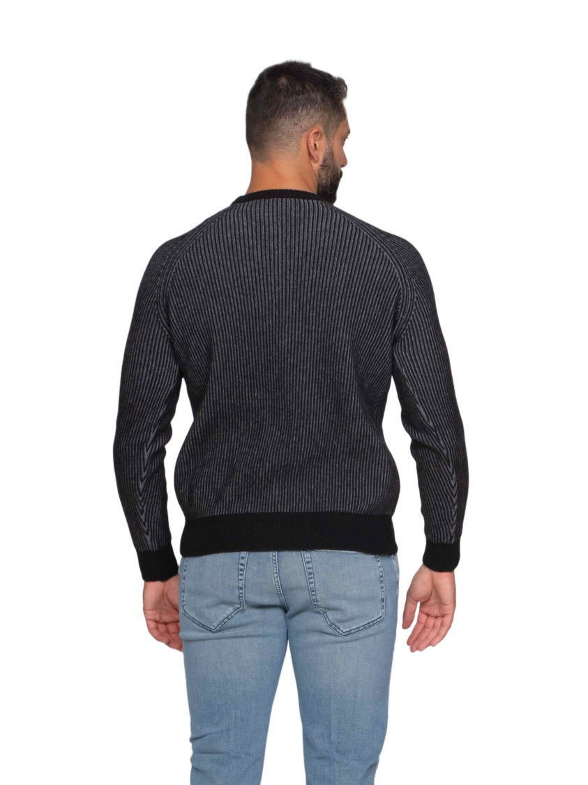 Ballantyne Tailored Ribbed Long-Sleeve Sweater With Striped Texture