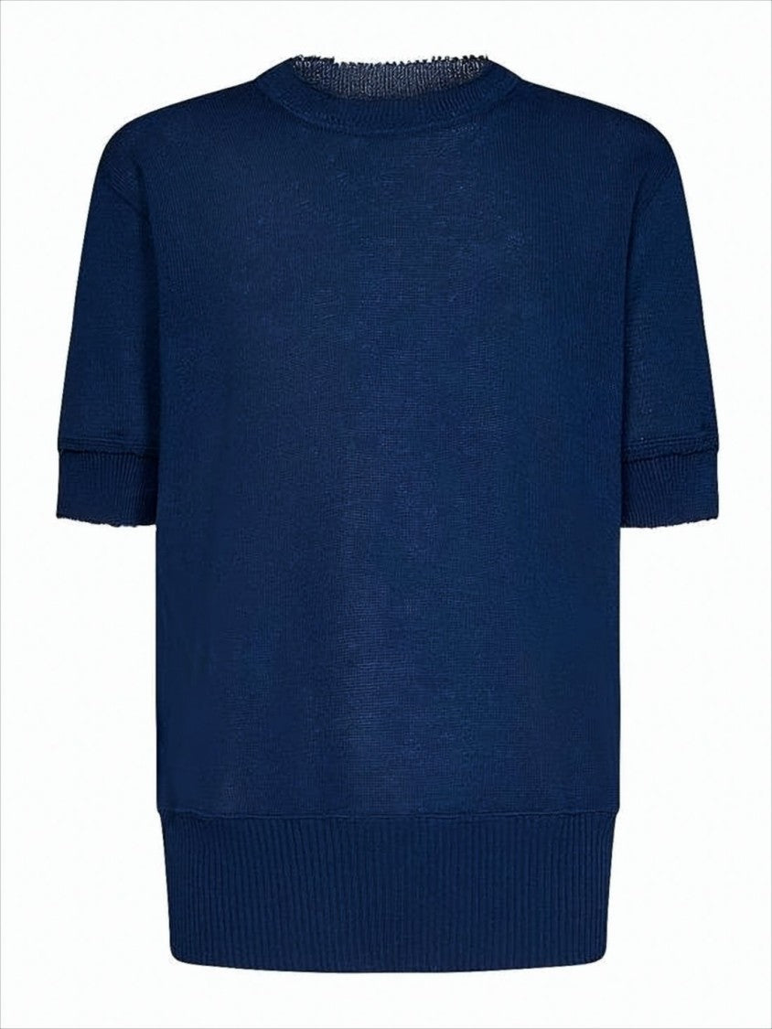 Maison Margiela Short-Sleeved Wool Sweater With Ribbed Trims