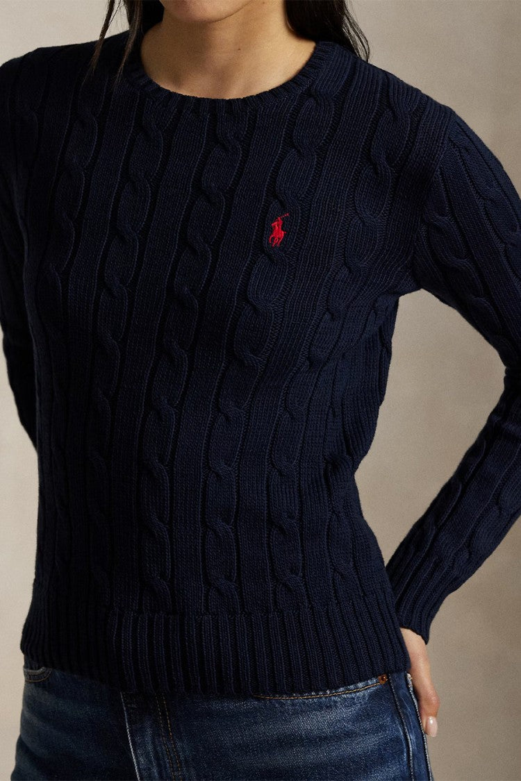 Polo Ralph Lauren Navy Cable-Knit Embroidered Pony Logo Cotton Sweater