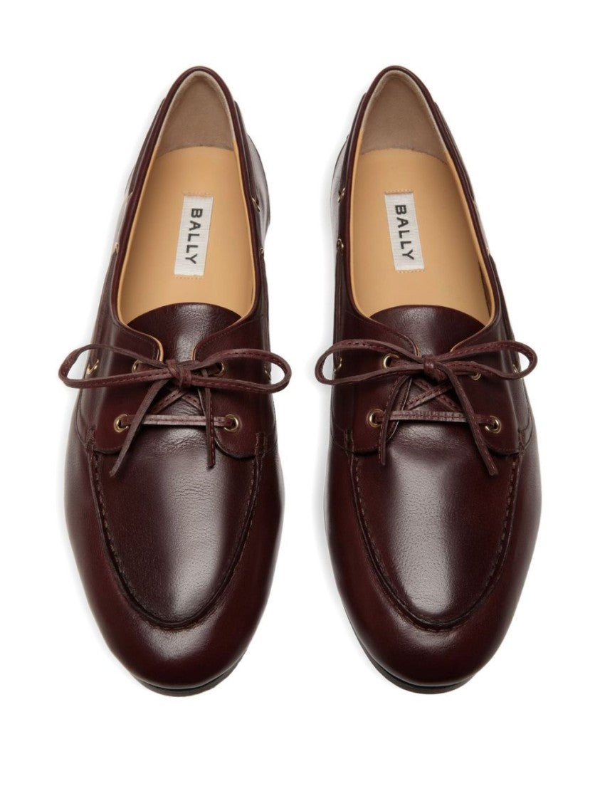 Bally Lace-Up Burgundy Leather Flat Shoes