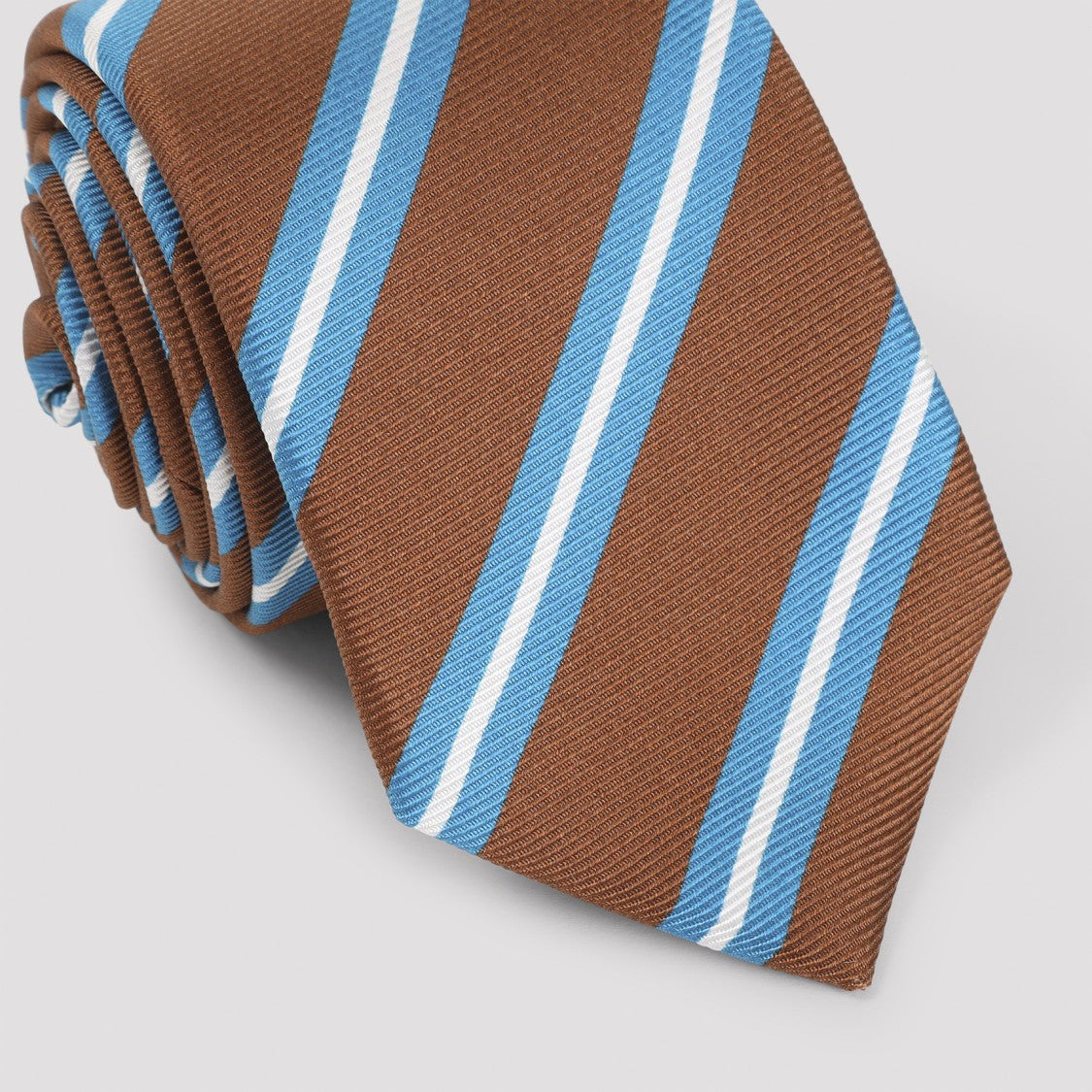 Kiton Bold Blue Stripes And Rich Brown Base Silk Tie