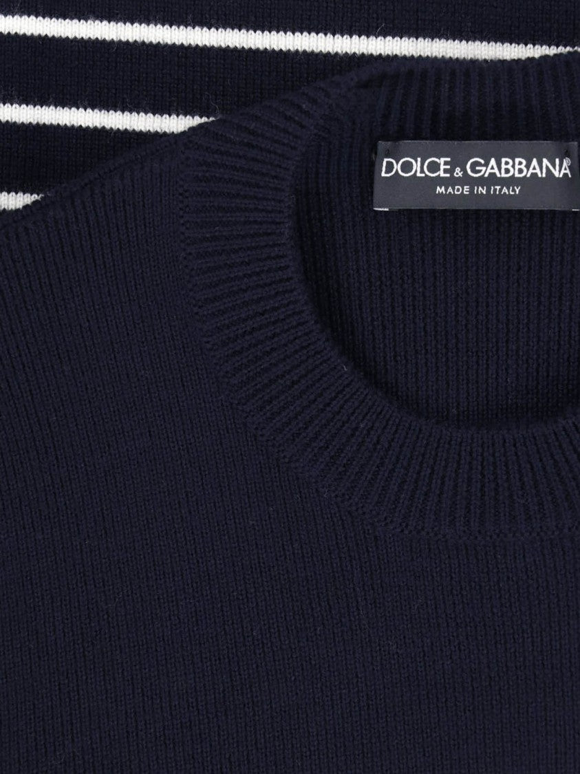 Dolce & Gabbana Striped Virgin Wool Knit Top With Gold Button Accents