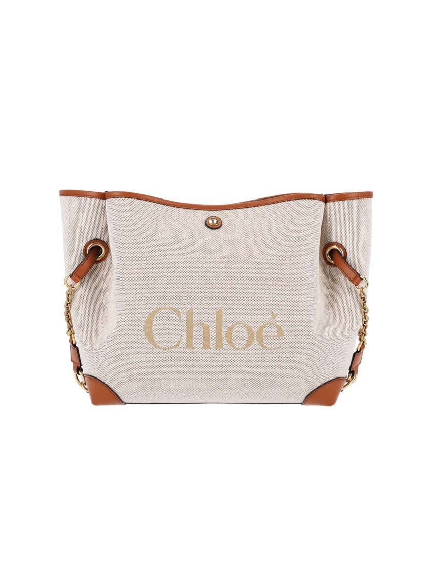 Chloé Textured Fabric Tote Bag With Leather Trim