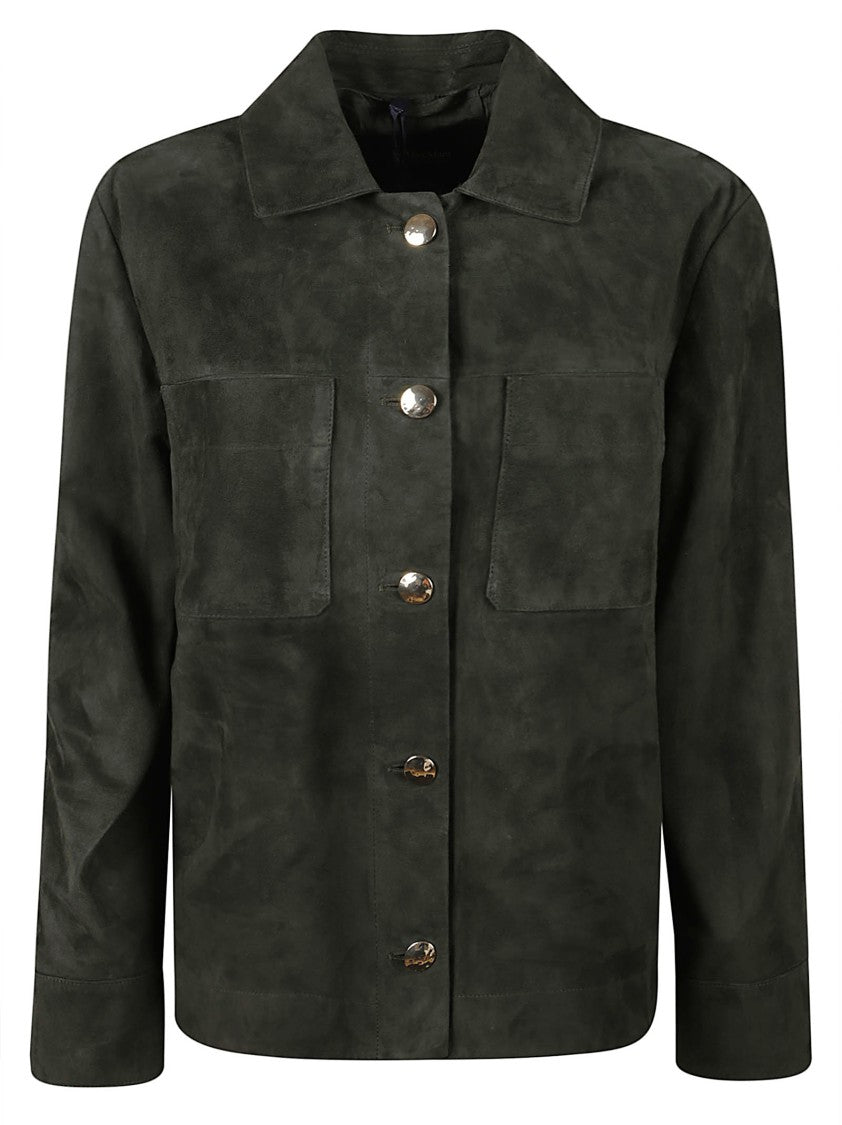 Max Mara Cropped Suede Jacket With Classic Collar And Metallic Buttons