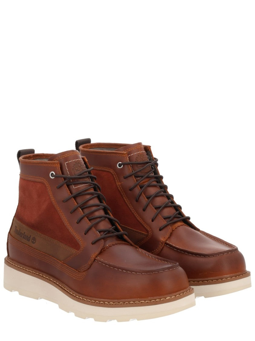 Timberland Mid-Height Brown Boots With Moc Toe Design And Contrast Sole
