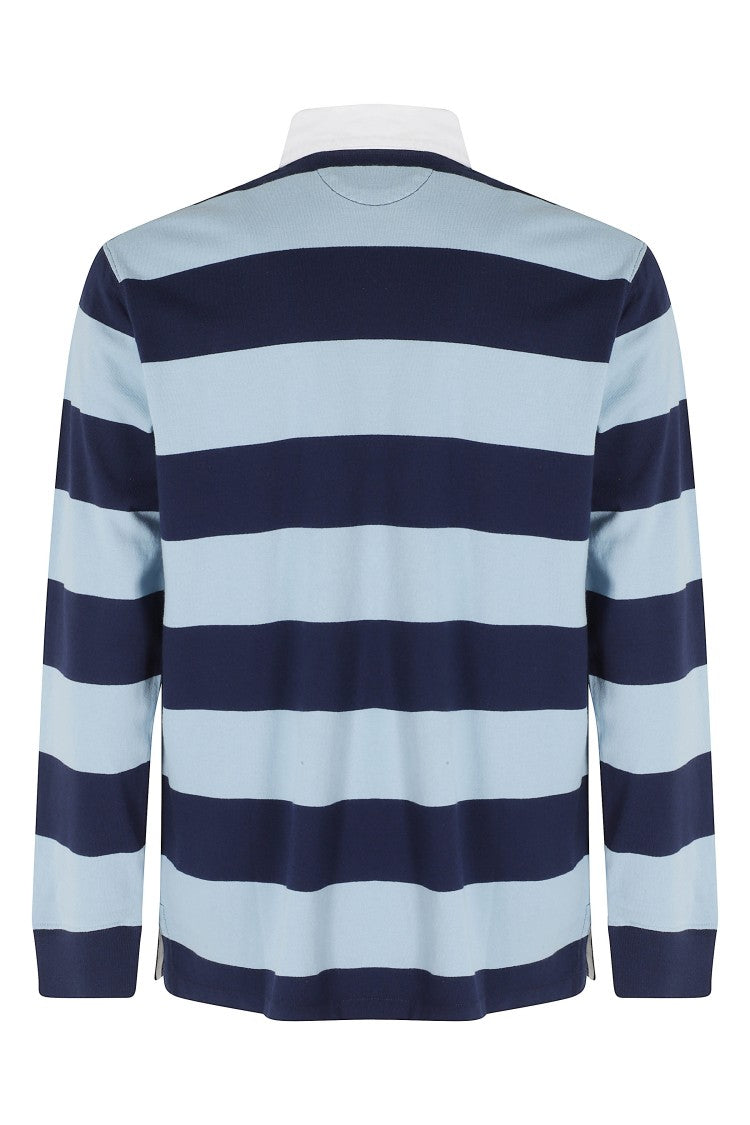 Polo Ralph Lauren Blue Striped Long Sleeve Ribbed Cuffs Cotton Rugby Polo Shirt