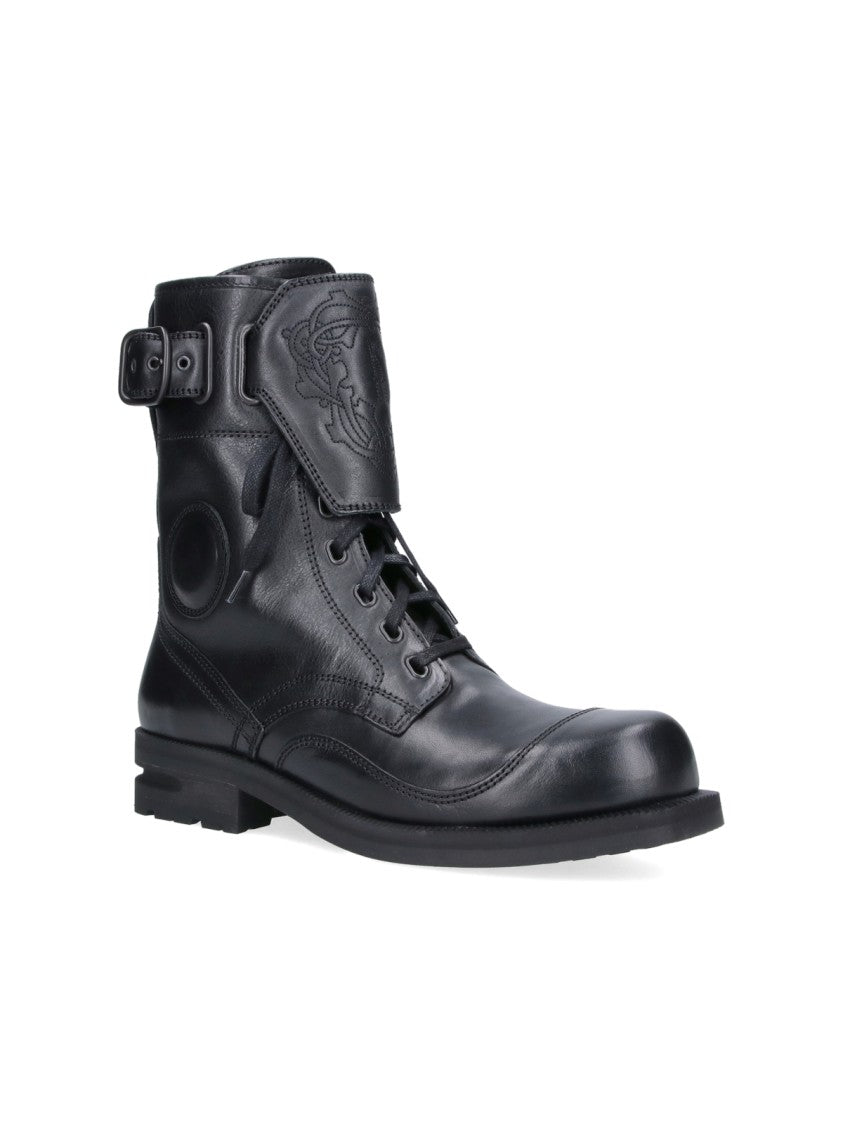 Kiko Kostadinov Black Lace-Up Buckle Leather Boots