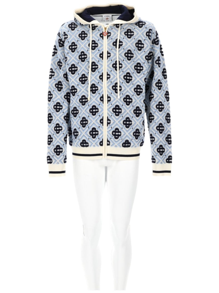 Casablanca Monogram Diamond Pattern Wool Zip-Up Hoodie