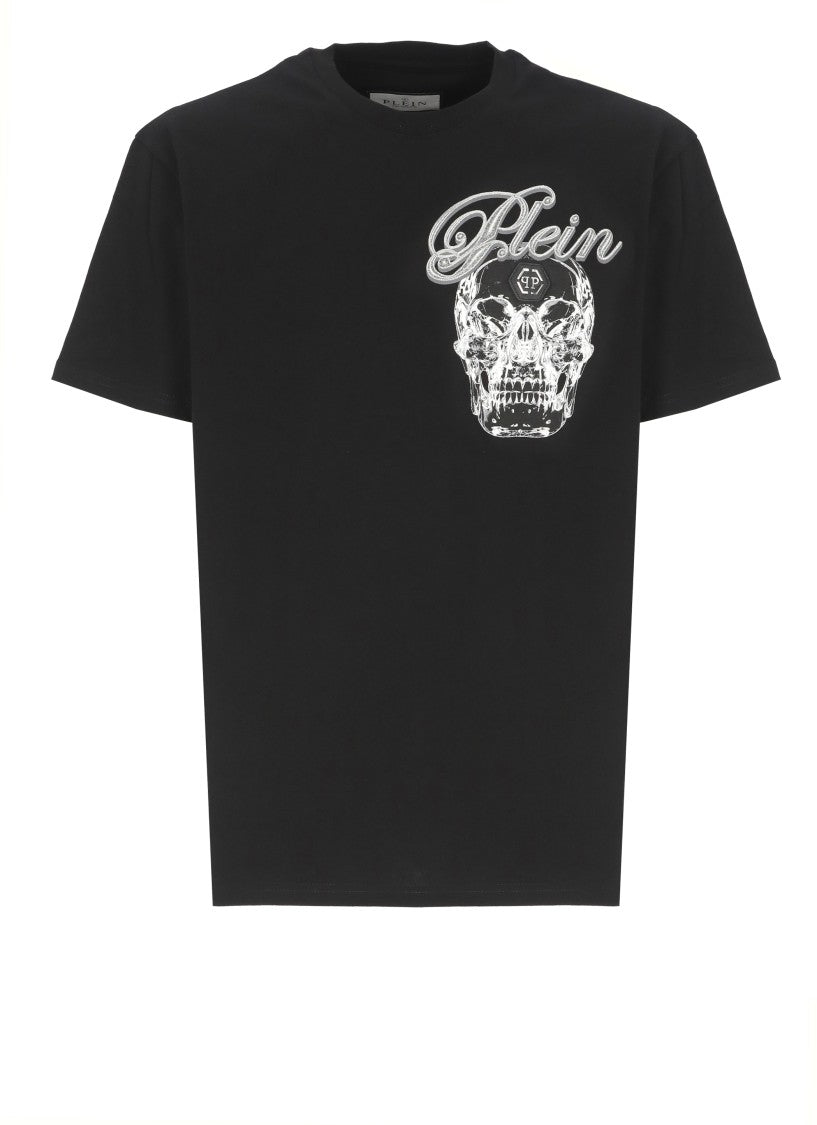Philipp Plein Black Cotton T-Shirt With Logo Graphic