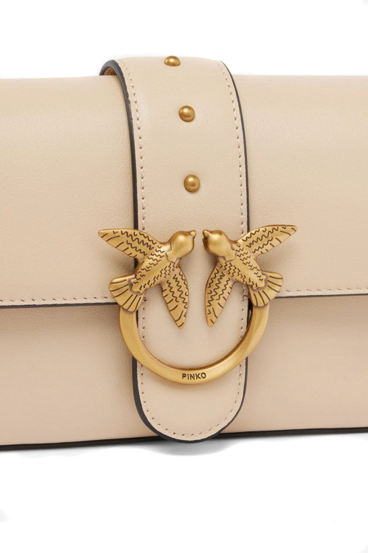 Pinko Beige Gold-Tone Love Birds Buckle Leather Shoulder Bag