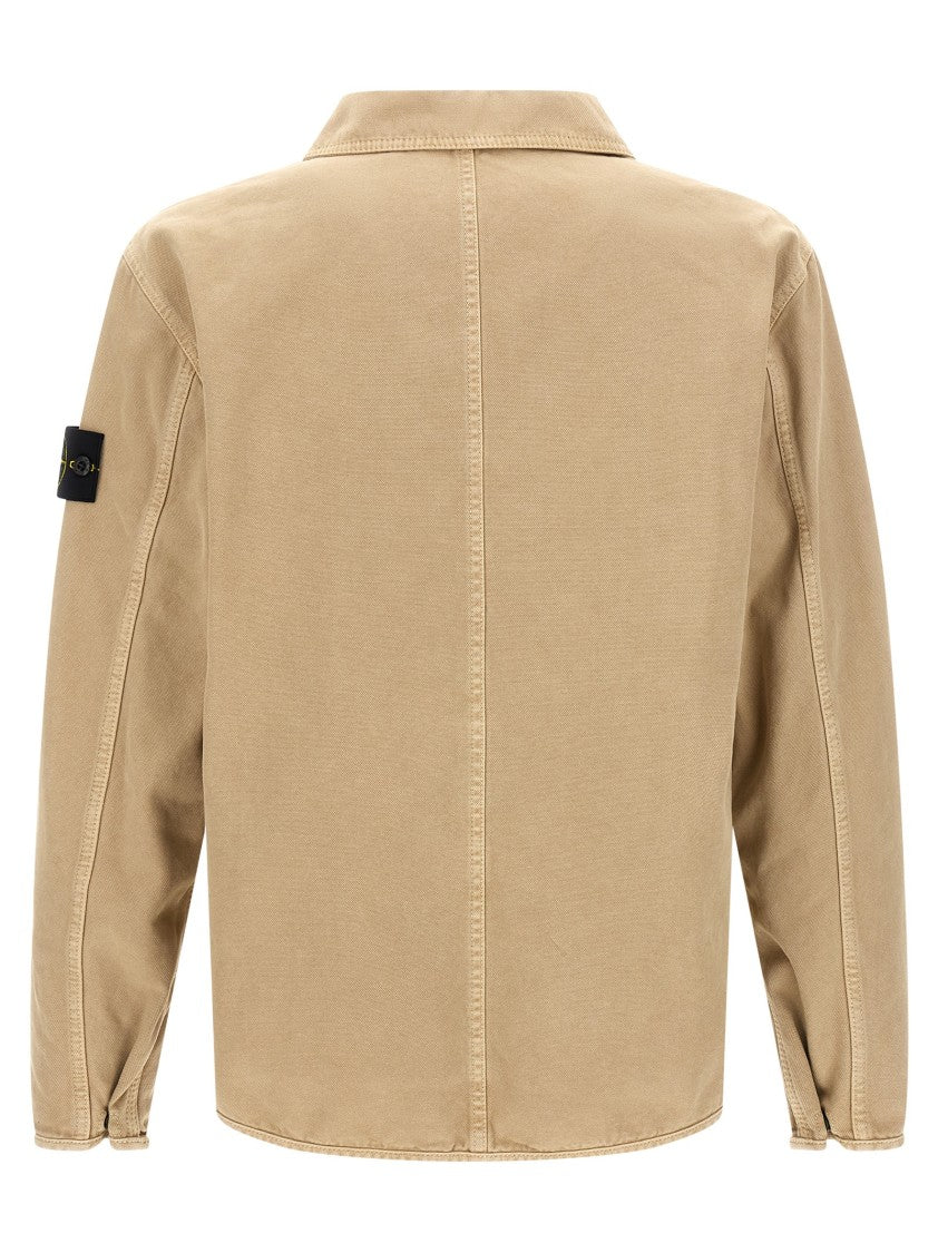 Stone Island Garment-Dyed Panama Cotton Overshirt With Fold-Up Turtleneck
