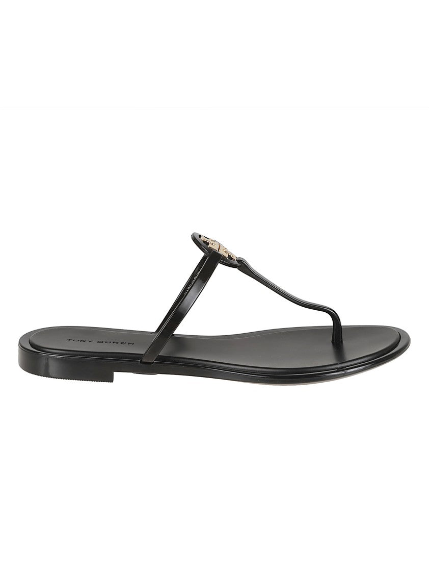 Tory Burch Black Sandals With Metallic Logo Emblem