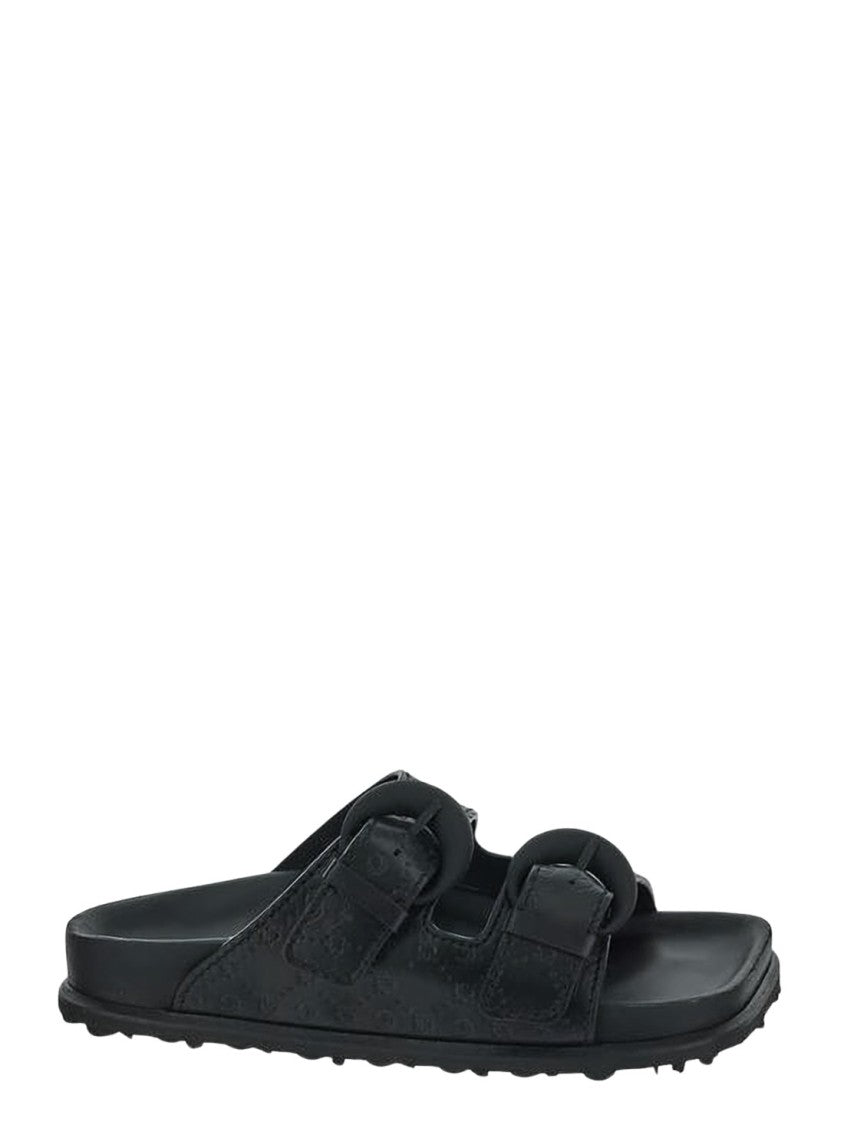 Marine Serre Black Lambskin Mule With Adjustable Straps