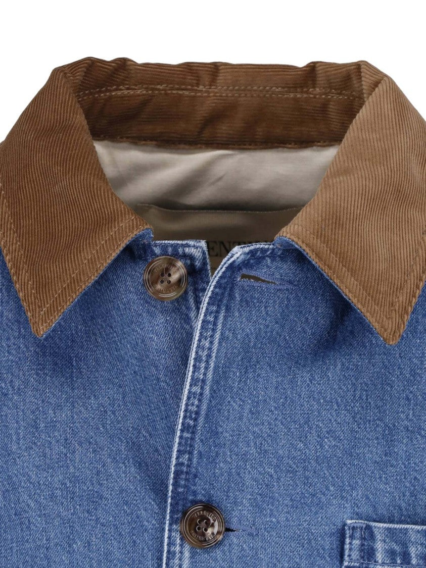 Valentino Classic Contrasting Corduroy Collar Denim Jacket