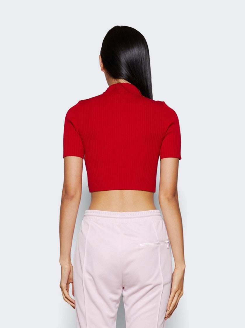 Courrèges Shoulder Snaps Rib Knit Cropped Sweater Top