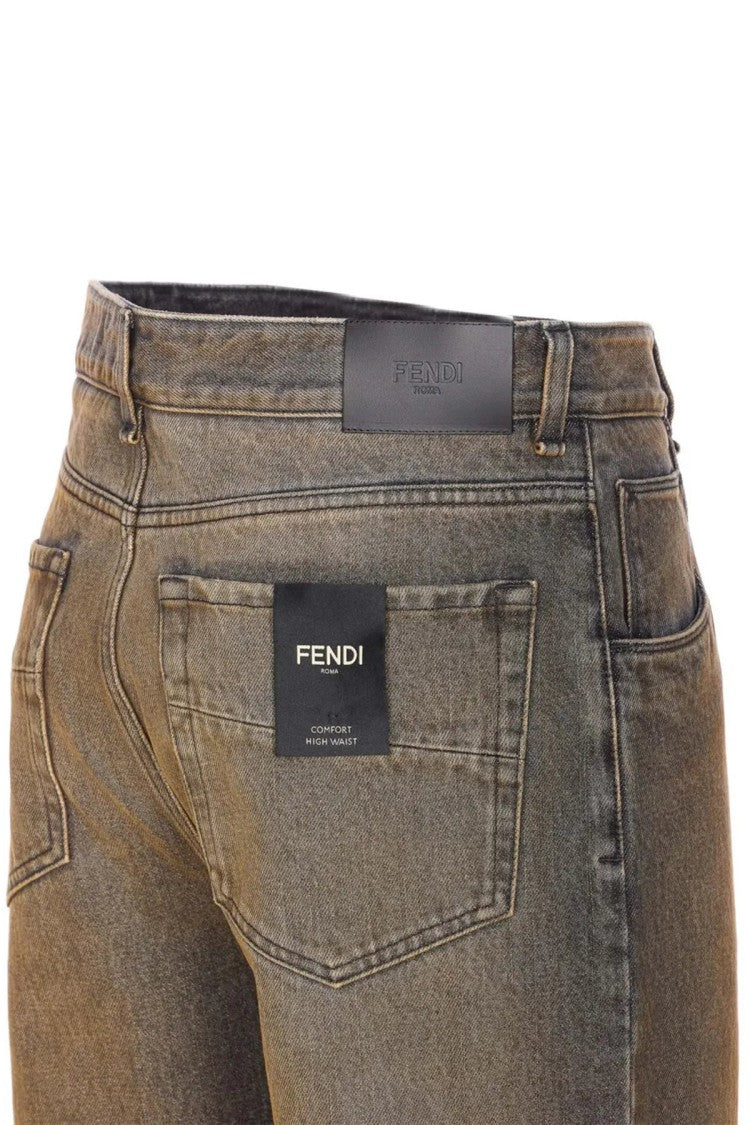 Fendi Brown Cotton Straight-Fit Lettering Jeans