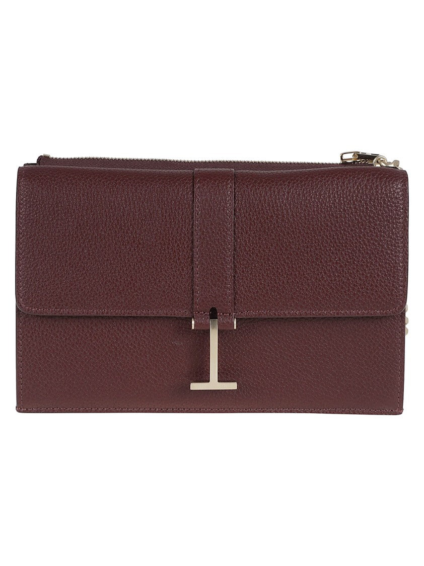 Tom Ford Textured Leather Shoulder Bag With Metallic T Clasp