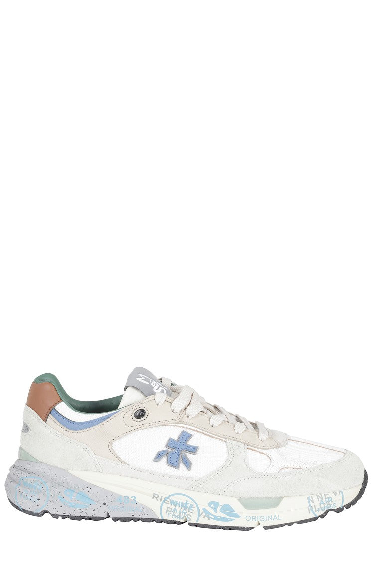 Premiata White And Blue Mase Iconic Side Design Leather Sneakers