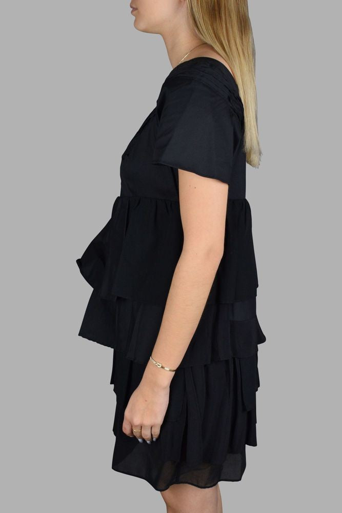 Prada V-Neck Mini Dress With Layered Ruffles