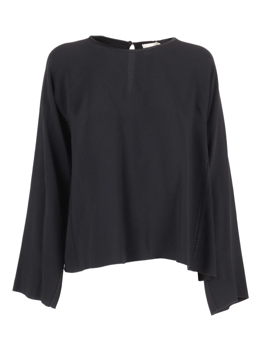 Forte Forte Long Sleeve Embroidered Top In Matte Satin