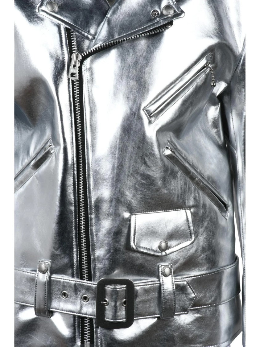Junya Watanabe Silver Metallic Faux Leather Biker Jacket