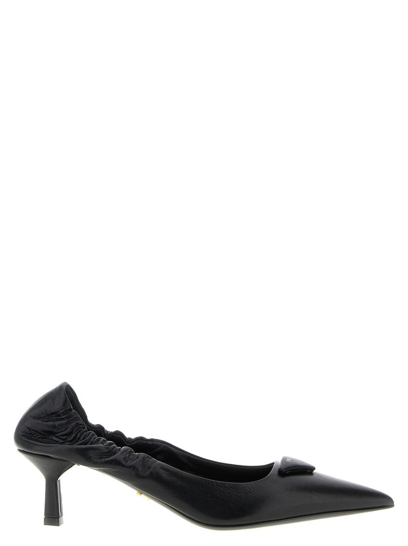 Prada Pointed Leather Pumps With Triangle Logo