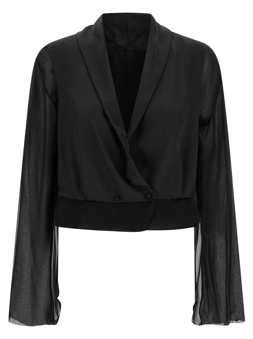 Alberta Ferretti Reversible Silk Chiffon Shirt With Unique Crossed Closure