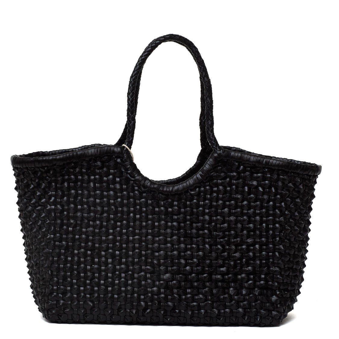 Dragon Diffusion Nantucket Cactus Weave Handwoven Black Buffalo Leather Tote Bag