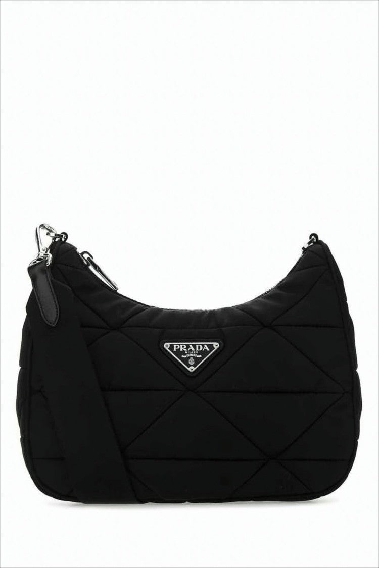 Prada Quilted Black Shoulder Bag With Logo Plaque