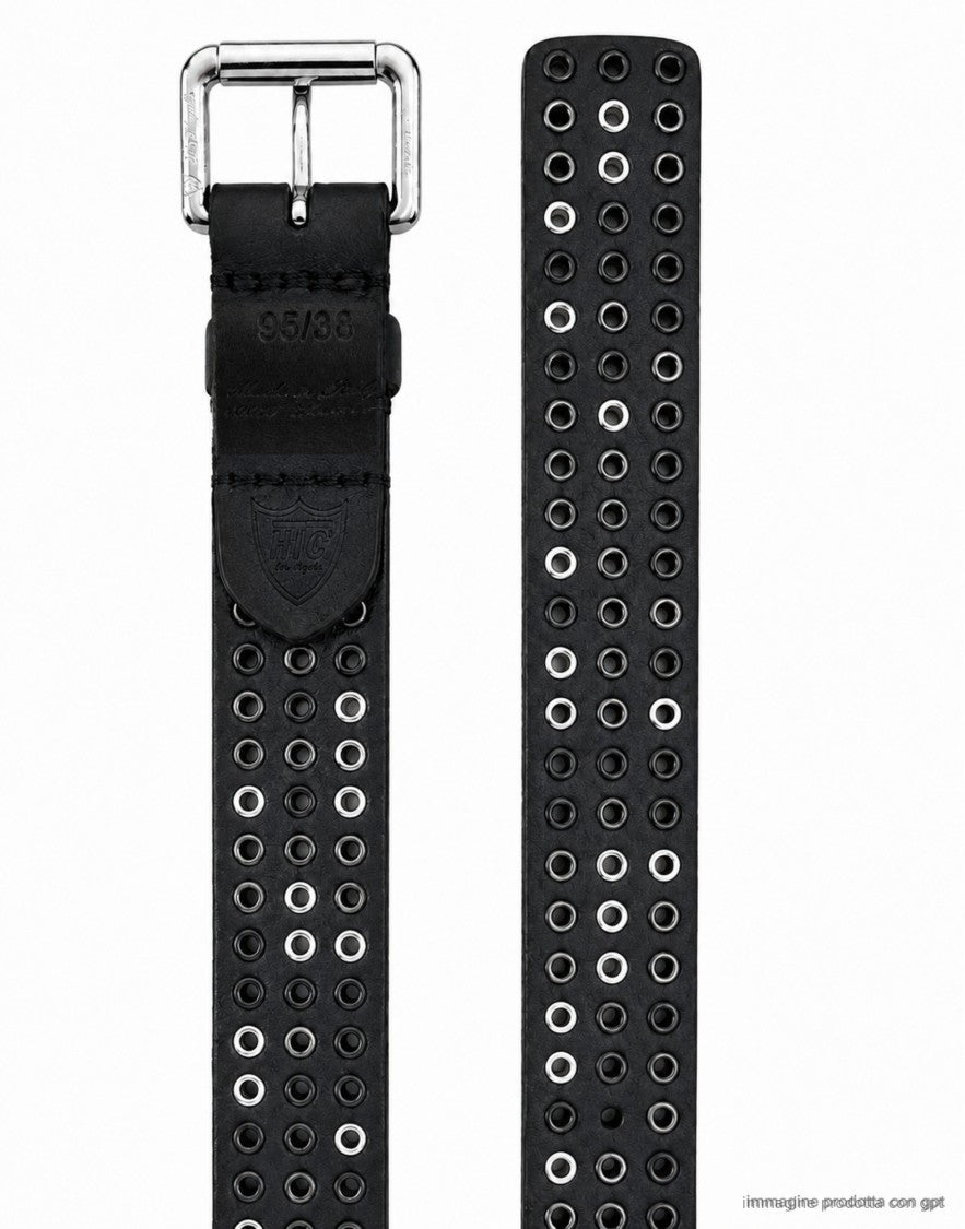 Htc Los Angeles Black 3000 Studs Silver Buckle Belt