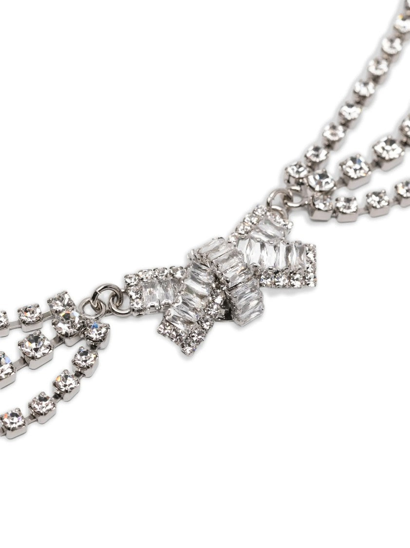 Alessandra Rich Bow Necklace With Crystals And Adjustable Length