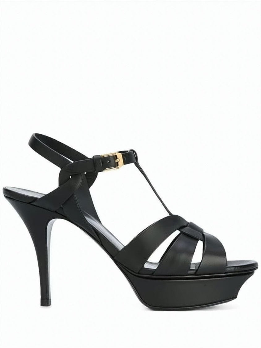 Saint Laurent Strappy Black Calf Leather High-Heeled Sandal