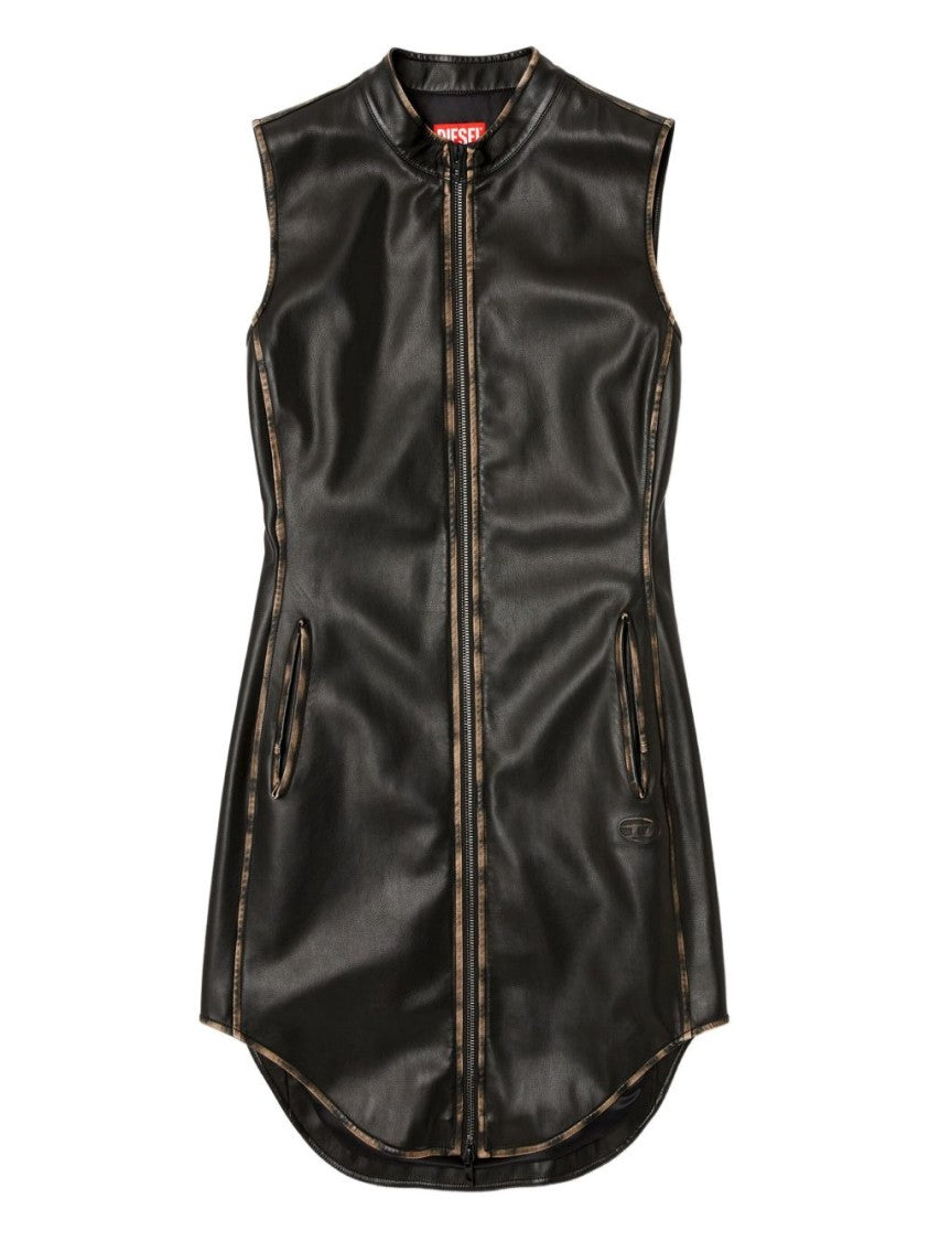 Diesel Knee-Length Black Dress With Leather-Like Finish