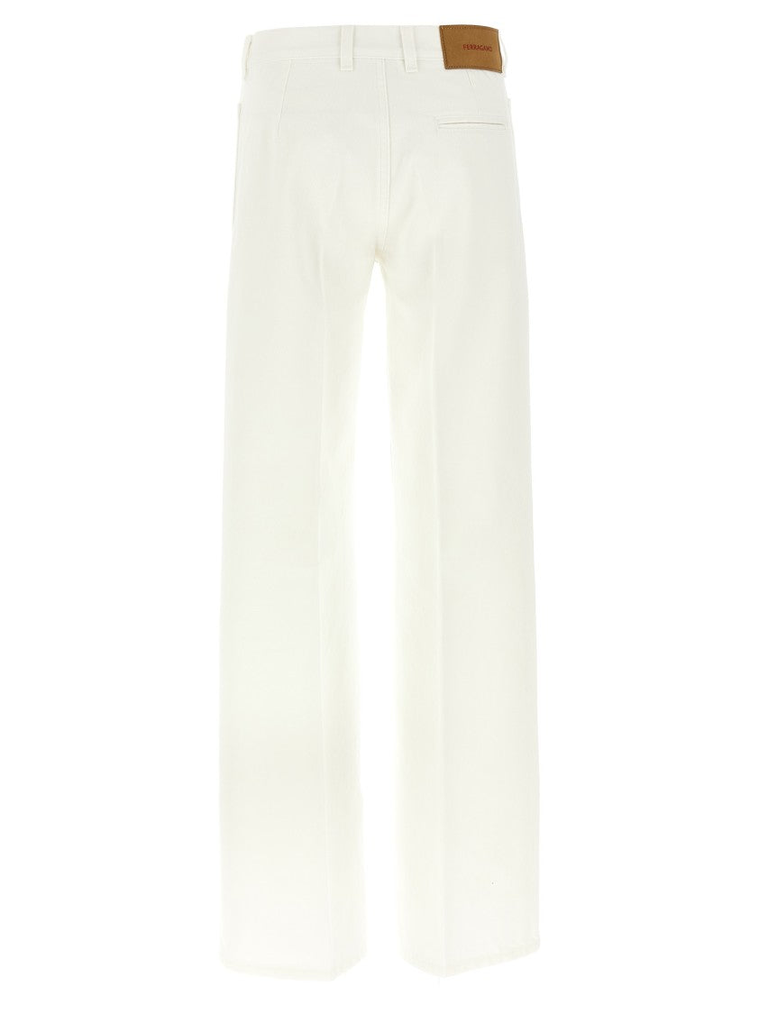 Ferragamo Wide Leg Garment-Dyed Cotton Denim Jeans
