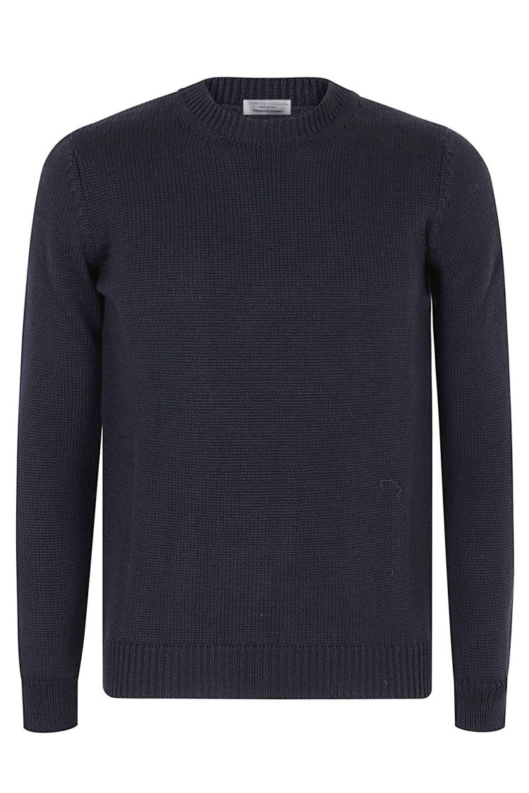 Roberto Collina Navy Crew-Neck Ribbed Merino Wool Sweater