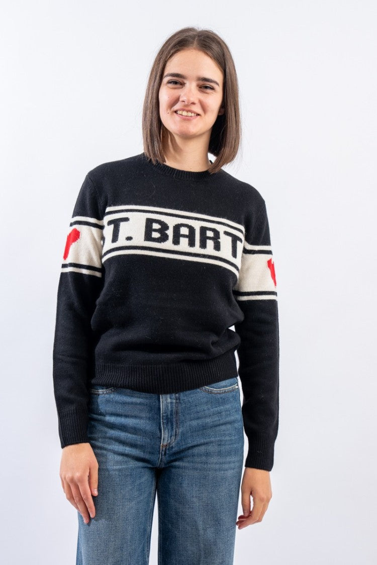 Mc2 Saint Barth Modern Black Sweater With Bold Text