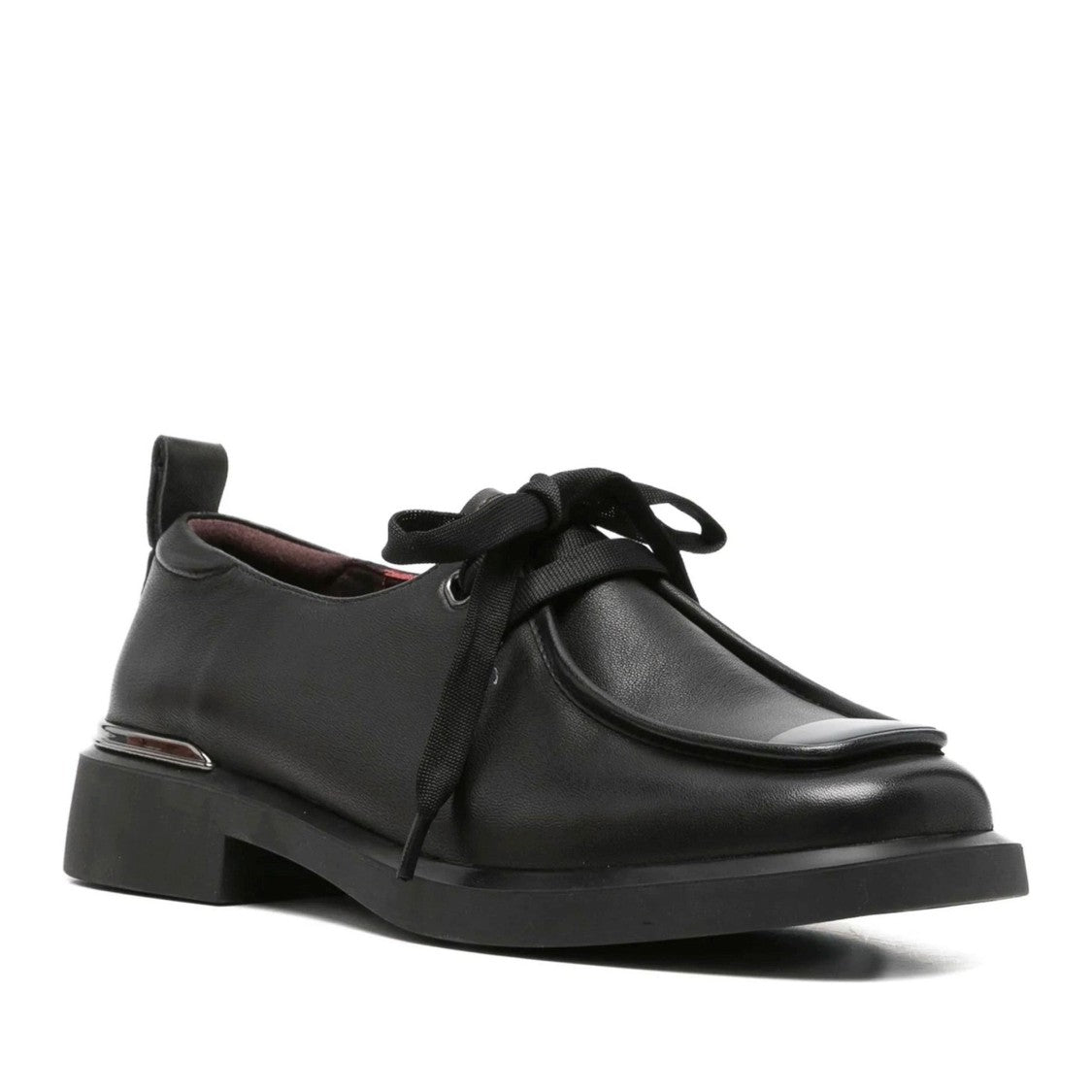 Linda Baumann Black Modern Metallic Detail Closed-Toe Leather Flats
