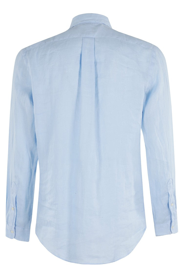 Polo Ralph Lauren Light Blue Linen Sport Shirt With Embroidered Logo