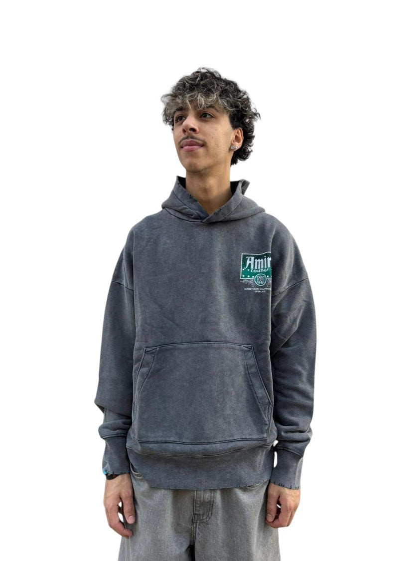 Amiri Washed Charcoal Grey Hoodie With Graphic Accents