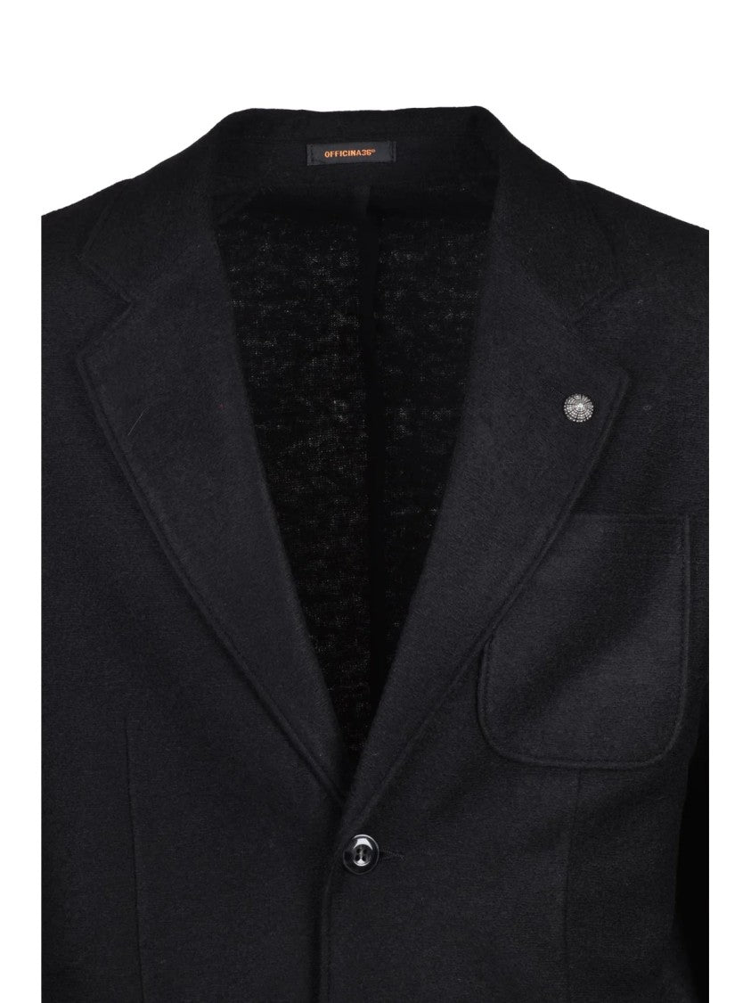 Officina 36 Black Unlined Rounded Acrylic-Blend Blazer