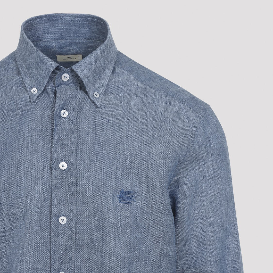 Etro Air Force Blue Linen Roma Logo Shirt