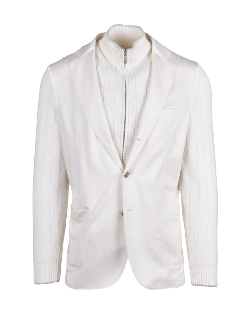 Eleventy Light Knit Blazer With Removable Lapel And Button Closure