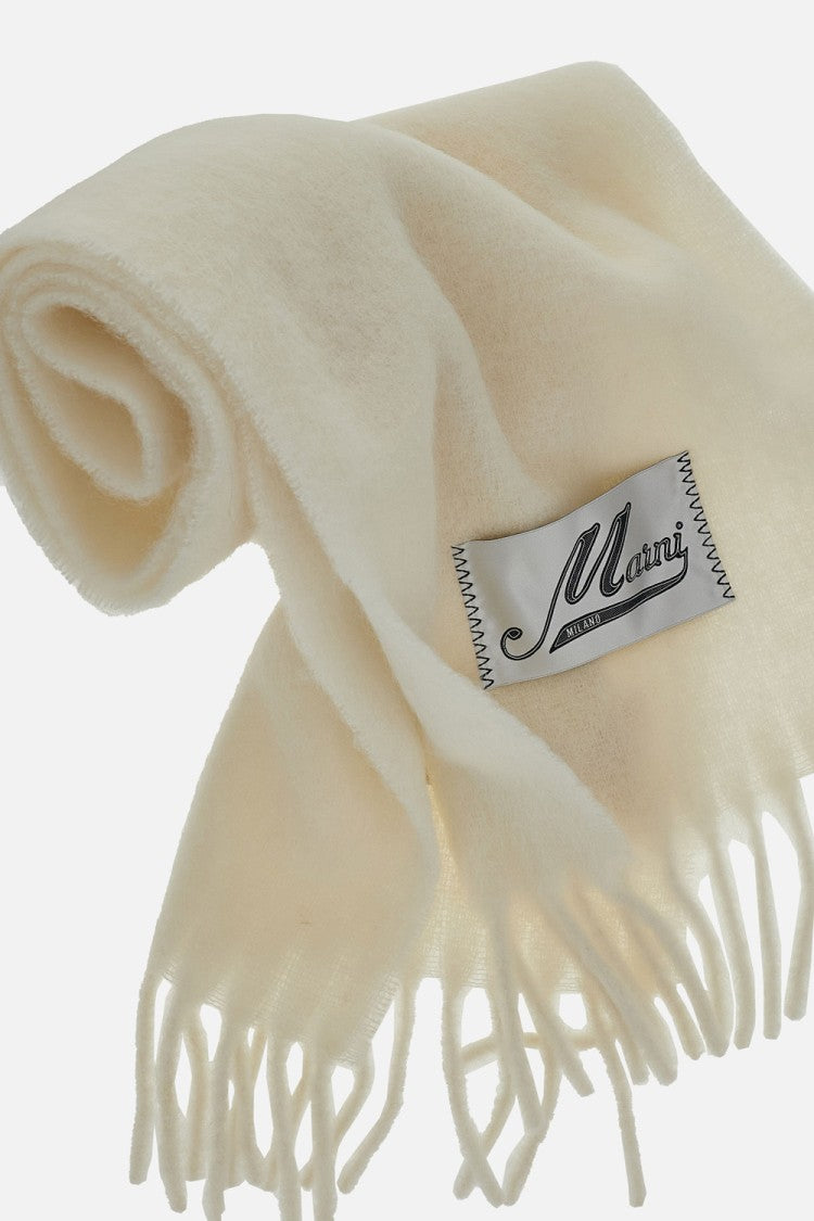 Marni Fringed Wool Scarf With Logo Label