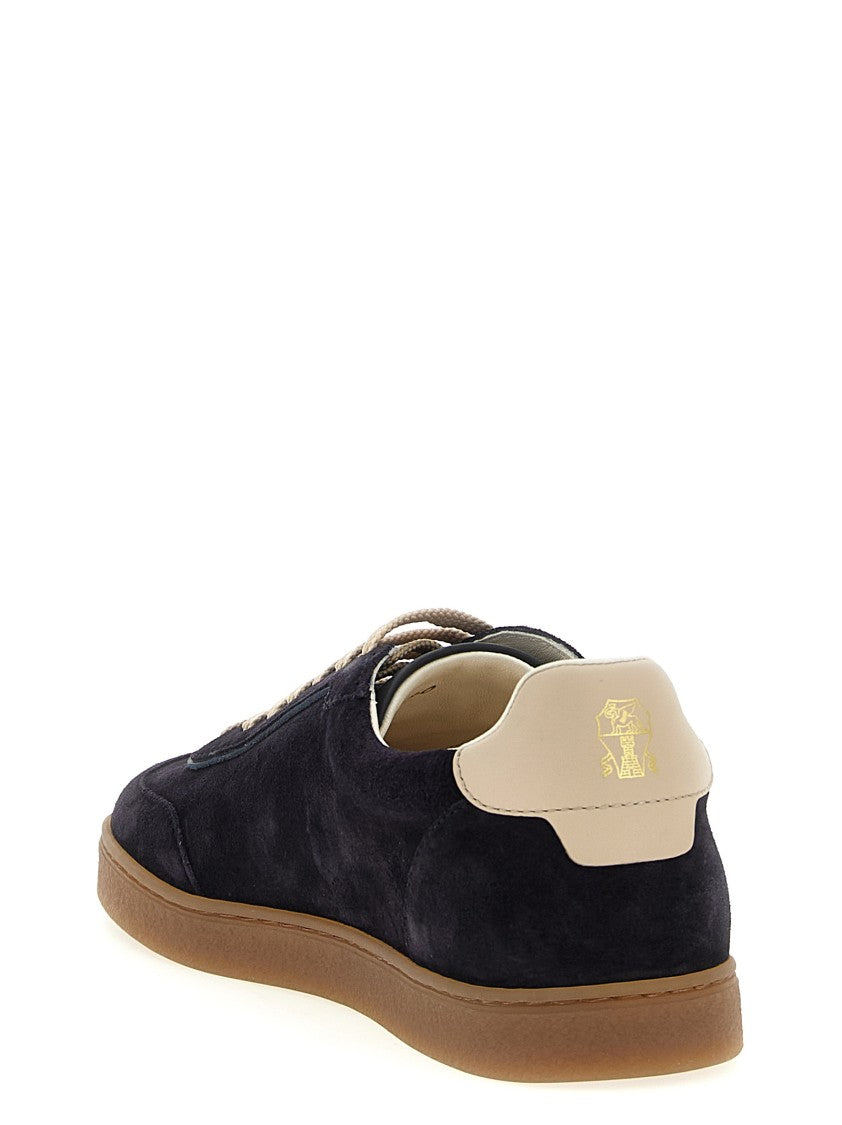 Brunello Cucinelli Washed Suede Sneakers With Contrast Leather Heel And Durable Latex Sole