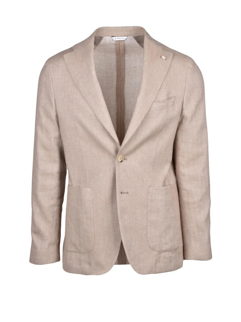 Manuel Ritz Beige Cotton And Linen Rounded Jacket With Unlined Interior