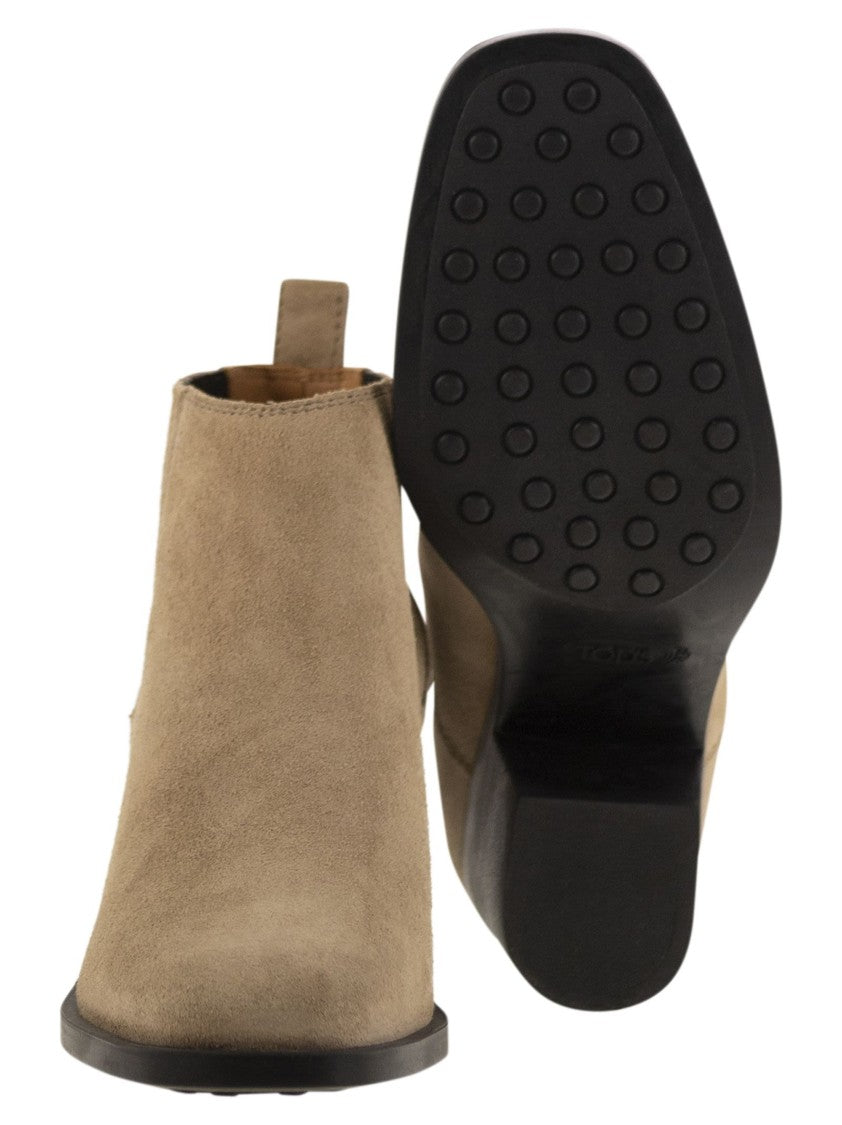 Tod's Suede Calfskin Ankle Boot With Elastic Inserts